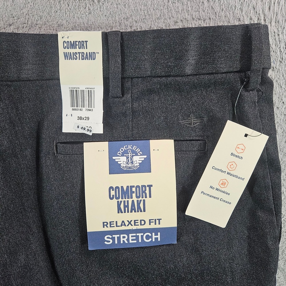 Dockers Mens Comfort Khaki Relaxed Fit Stretch Pants Charcoal Gray 38x29 NWT